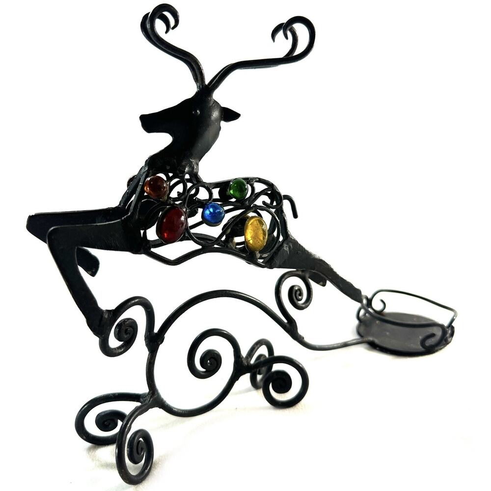 Pier 1 Metal Reindeer W/ Colorful Beads With Votive Candle Holder 9” Long - Picture 5 of 10